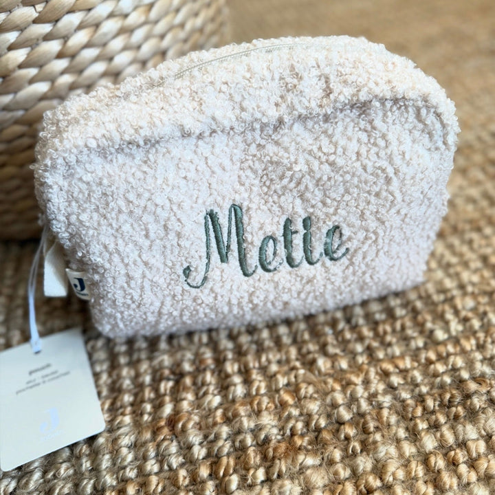 Trousse de toilette en peluche - Brodée avec Prénom - Jollein - Biscuit