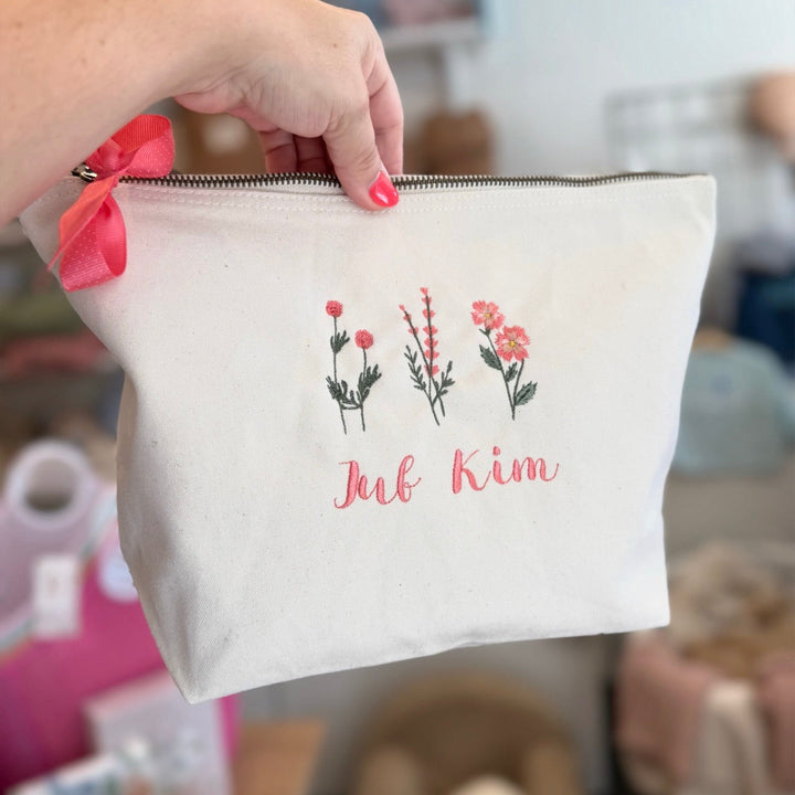 Trousse de toilette maman - Lettres fleuries - Fête des mères - Avec porte-clés