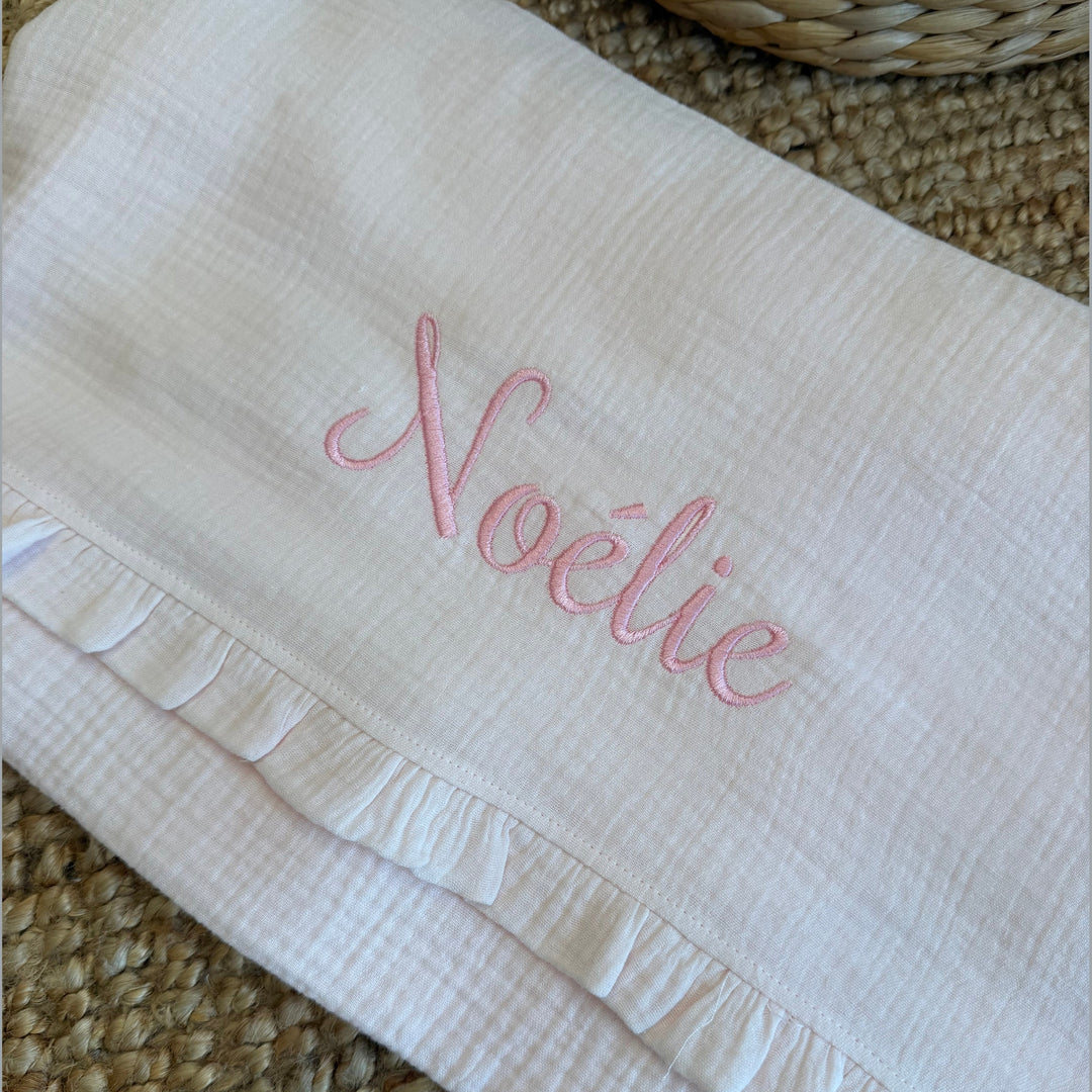 Hydrofiel Babydeken & ruffles met naam - 100% Katoen - Borduren Living Nature