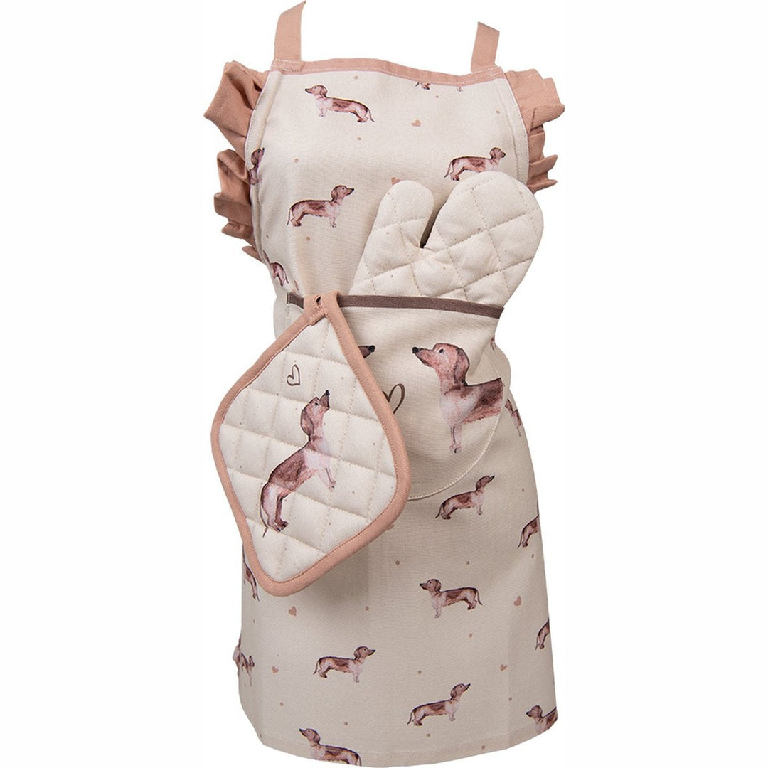 Kinderschort met ovenwant & pannenlap met nam Caro B Handmade