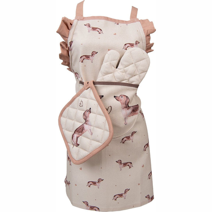 Kinderschort met ovenwant & pannenlap met nam Caro B Handmade