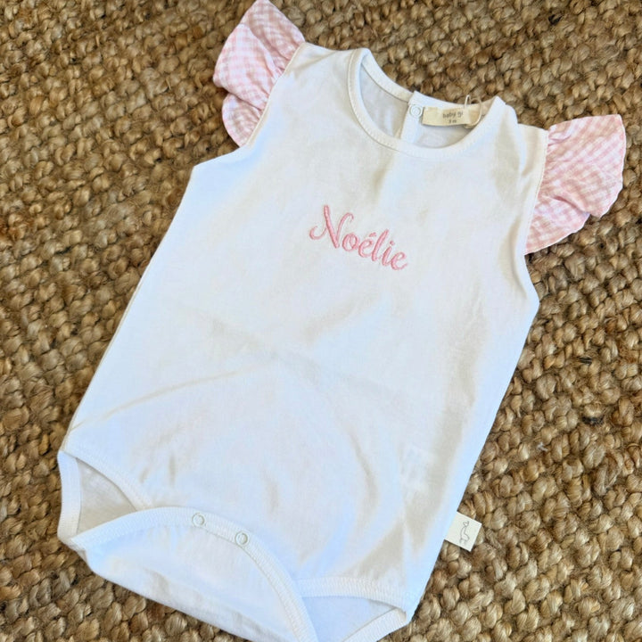 Baby Gi Baby Set Romper met Short & Naam - Pink Vichy Baby Gi