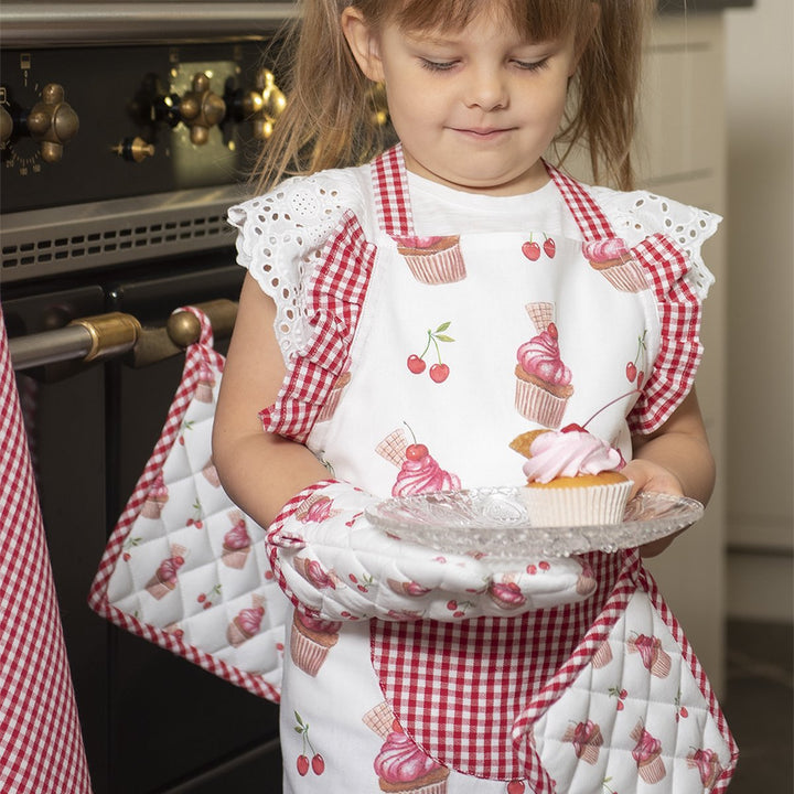 Kinderschort met ovenwant & pannenlap met nam Caro B Handmade