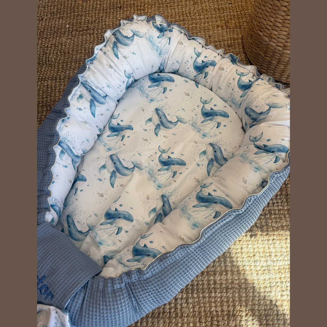 Handgemaakt Babynest Waterdieren – Exclusieve Stoffen & met Naam Caro B Handmade
