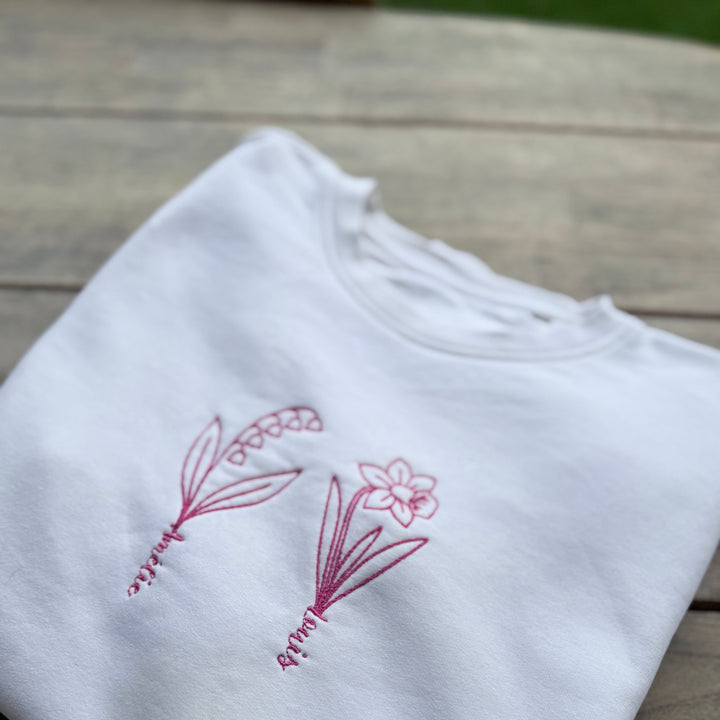 Mama sweater met geboortebloem van kindjes