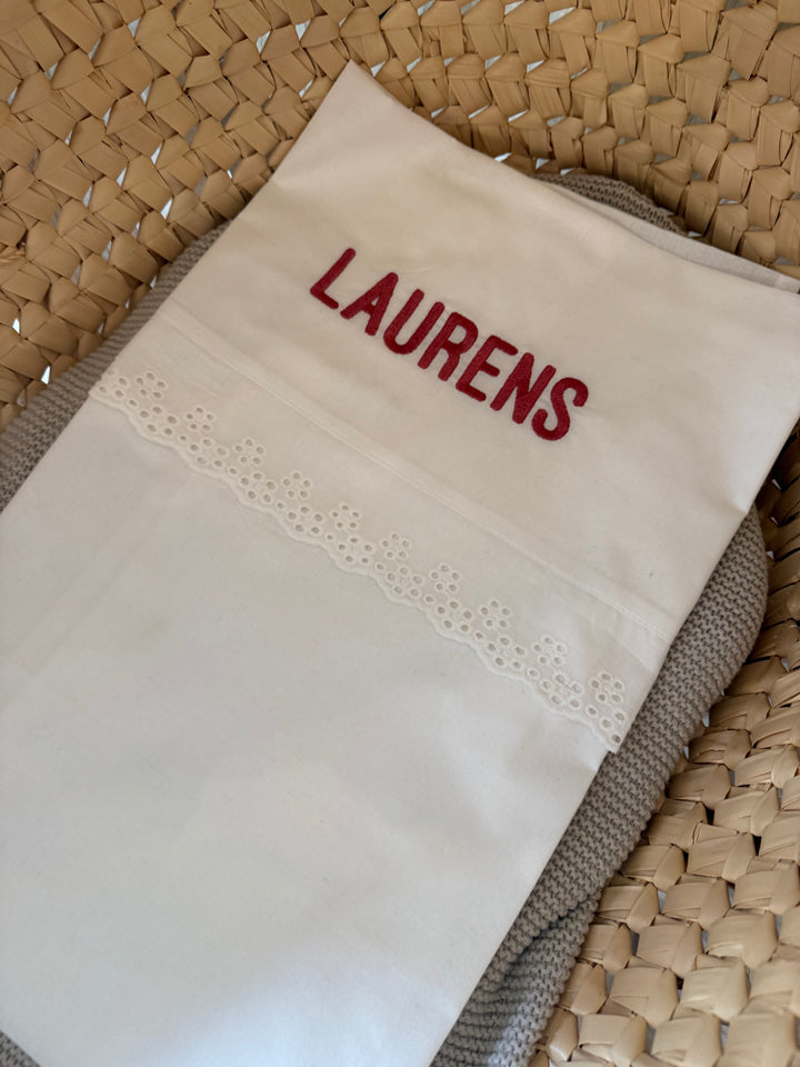 Jollein Laken wieg Geborduurd met naam - Lace - Ivory