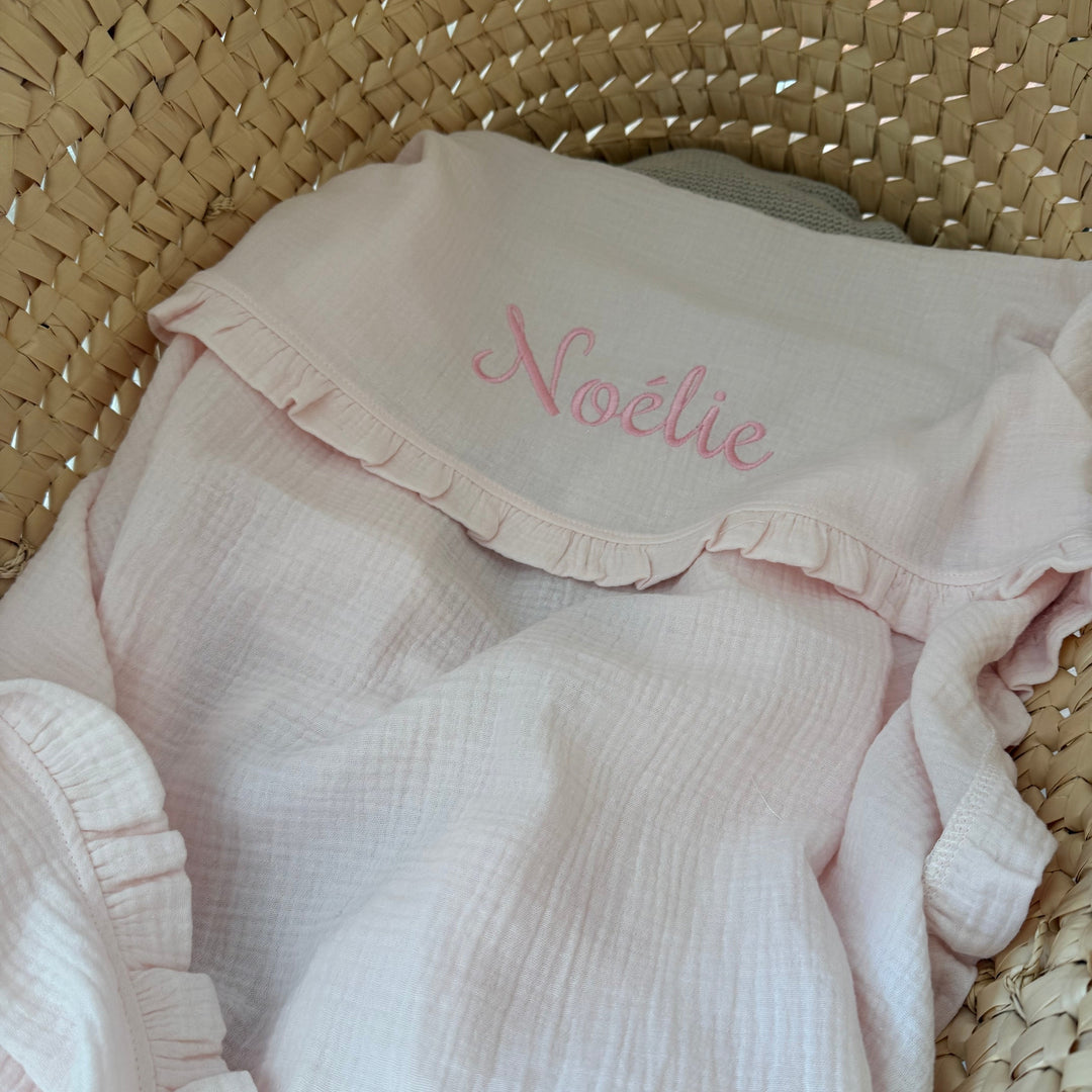 Hydrofiel Babydeken & ruffles met naam - 100% Katoen - Borduren Living Nature