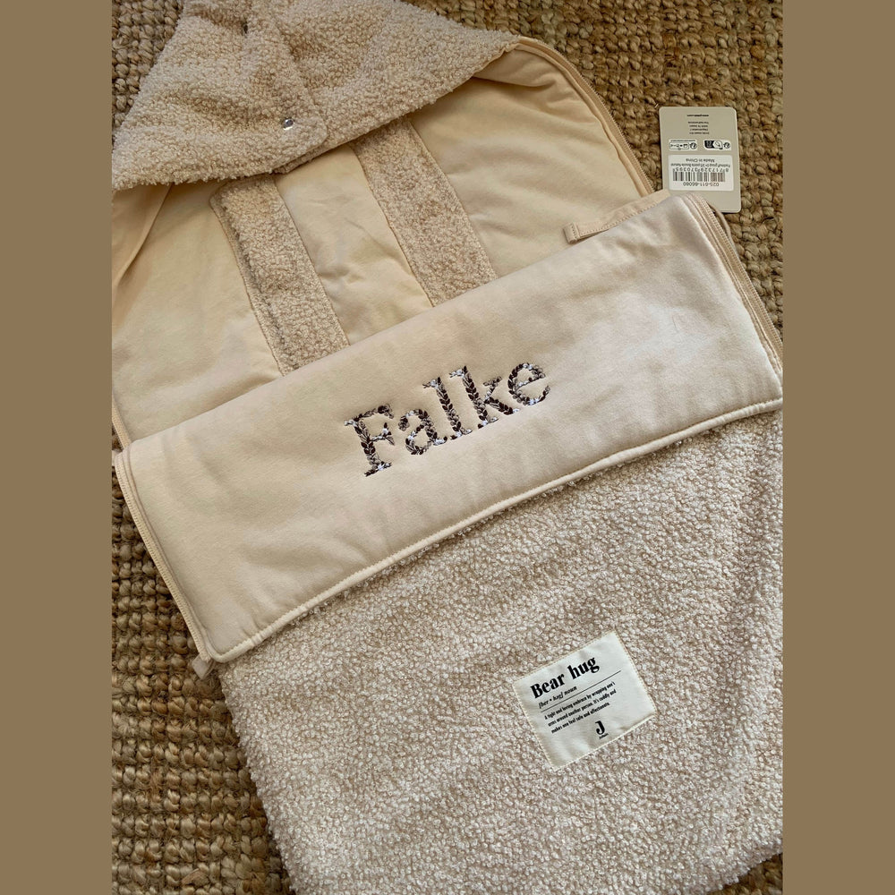Voetenzak geborduurd met naam - Teddy/Boucle - Jollein - Naturel - Caro B Handmade