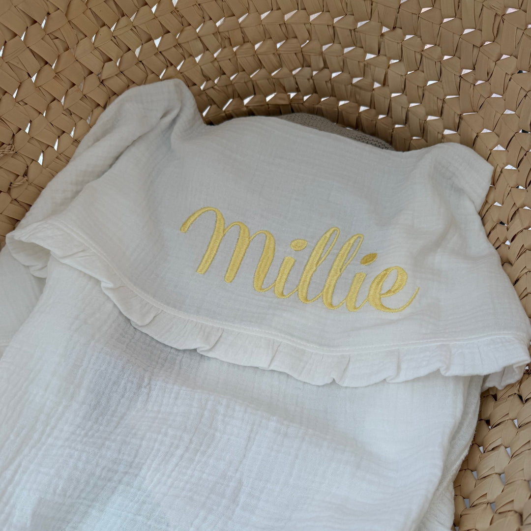 Hydrofiel Babydeken & ruffles met naam - 100% Katoen - Borduren Living Nature