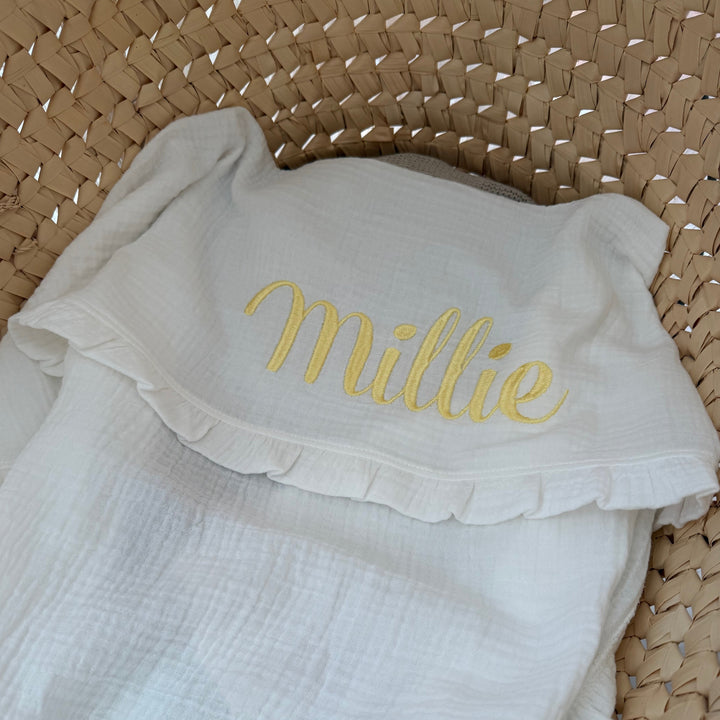 Hydrofiel Babydeken & ruffles met naam - 100% Katoen - Borduren Living Nature