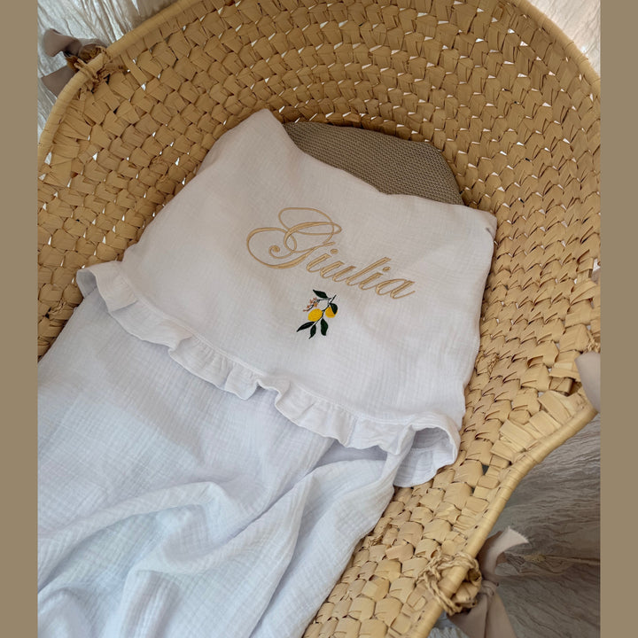 Hydrofiel Babydeken & ruffles met naam - 100% Katoen - Borduren