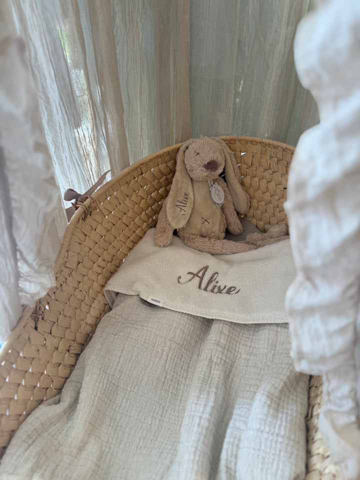 Couverture de berceau Teddy avec hydrophile - Brodé du nom - Koeka - Beige
