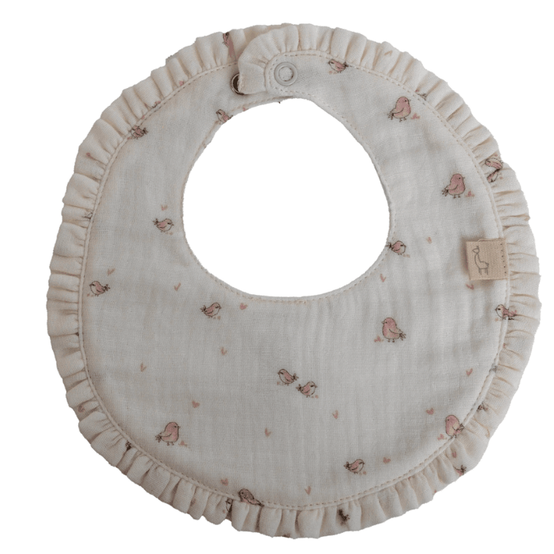 Baby GI Bavette Birdie - Geborduurd Met Naam - Roos - Caro B Handmade