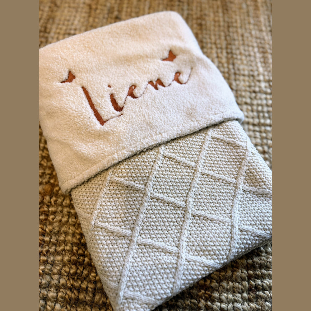 Jollein Babydeken Check Knit met Naam - Borduren - Oatmeal/Teddy - Caro B Handmade