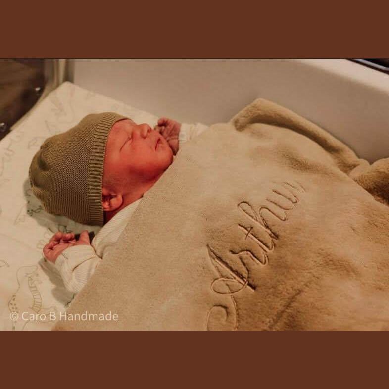 Jollein Babydeken Basic Knit met Naam - Borduren - Biscuit/Fleece - Caro B Handmade