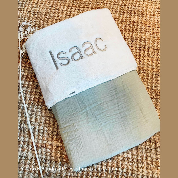 Koeka Babydeken Teddy Faro met Naam - Borduren - Sage - Caro B Handmade