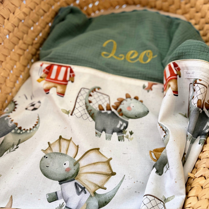 Handgemaakt Babydeken Dino's – Exclusieve Stoffen & met Naam