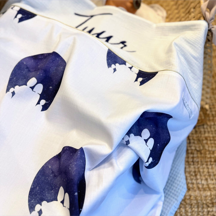 Babydeken op basis van het geboortekaartje - Geborduurd met naam