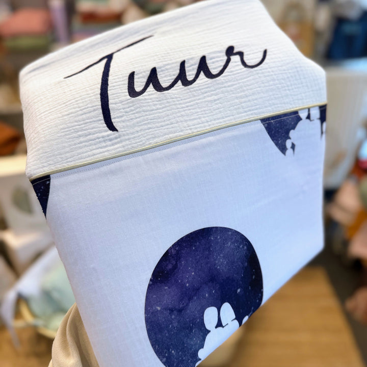 Babydeken op basis van het geboortekaartje - Geborduurd met naam