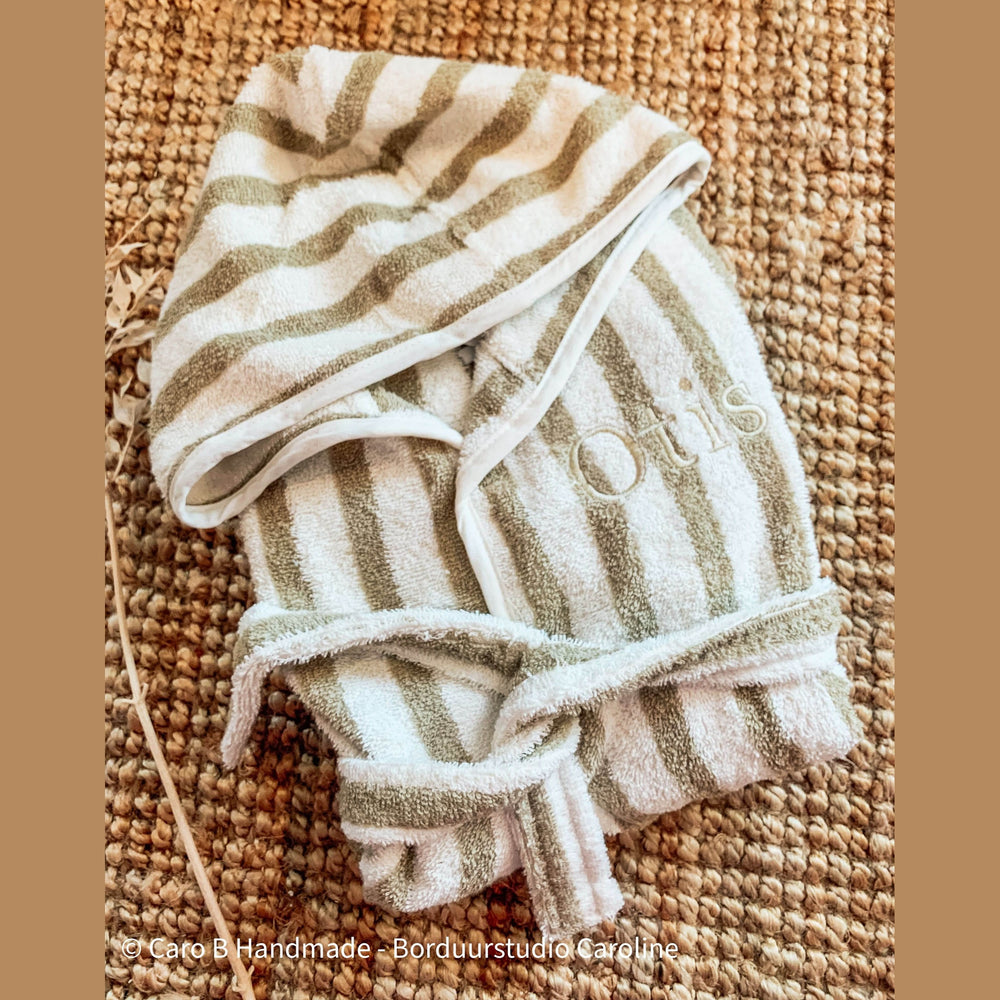 Jollein Badjas Stripe Terry - Borduren - GOTS - Olive Green - Caro B Handmade