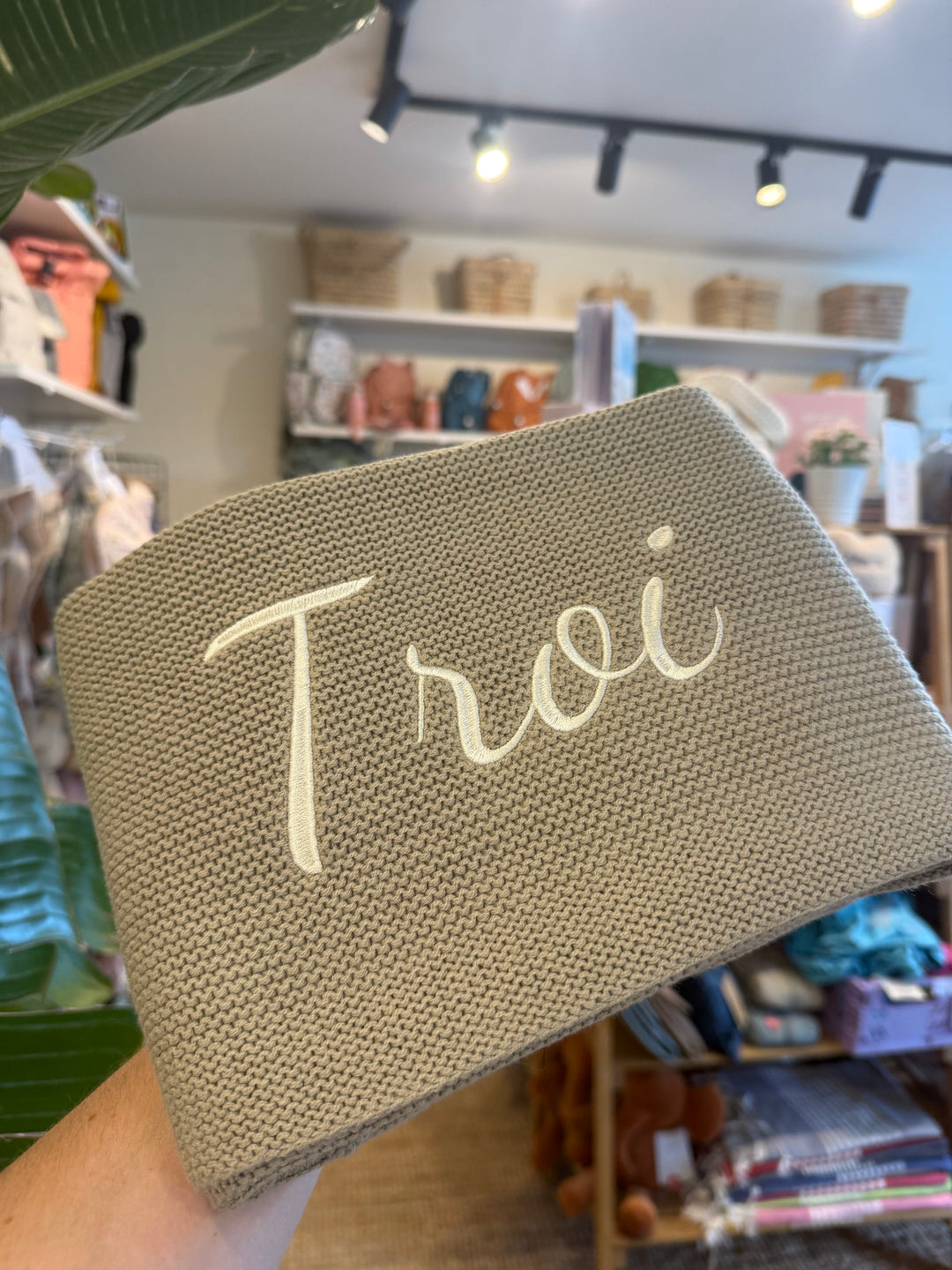 Couverture de berceau brodée et tricotée avec nom - Jollein - Marron