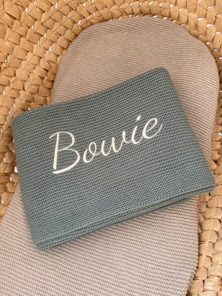 Couverture de berceau brodée et tricotée avec nom - Jollein - Marron