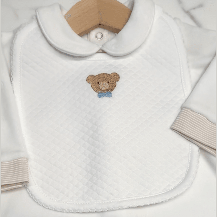 Bavette geborduurd met naam - Beertje - Losange - Wit - Caro B Handmade