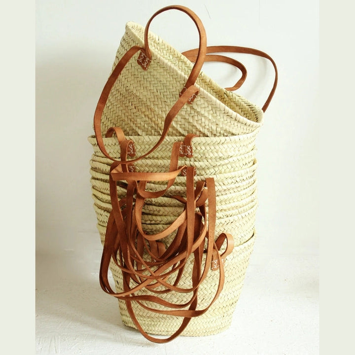 Groot Boodschappenmand Handgemaakt - Lederen linten Caro B Handmade