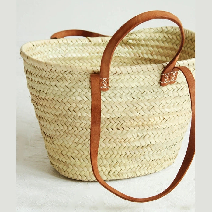Groot Boodschappenmand Handgemaakt - Lederen linten Caro B Handmade