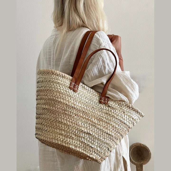 Groot Boodschappenmand Handgemaakt - Lederen linten Caro B Handmade