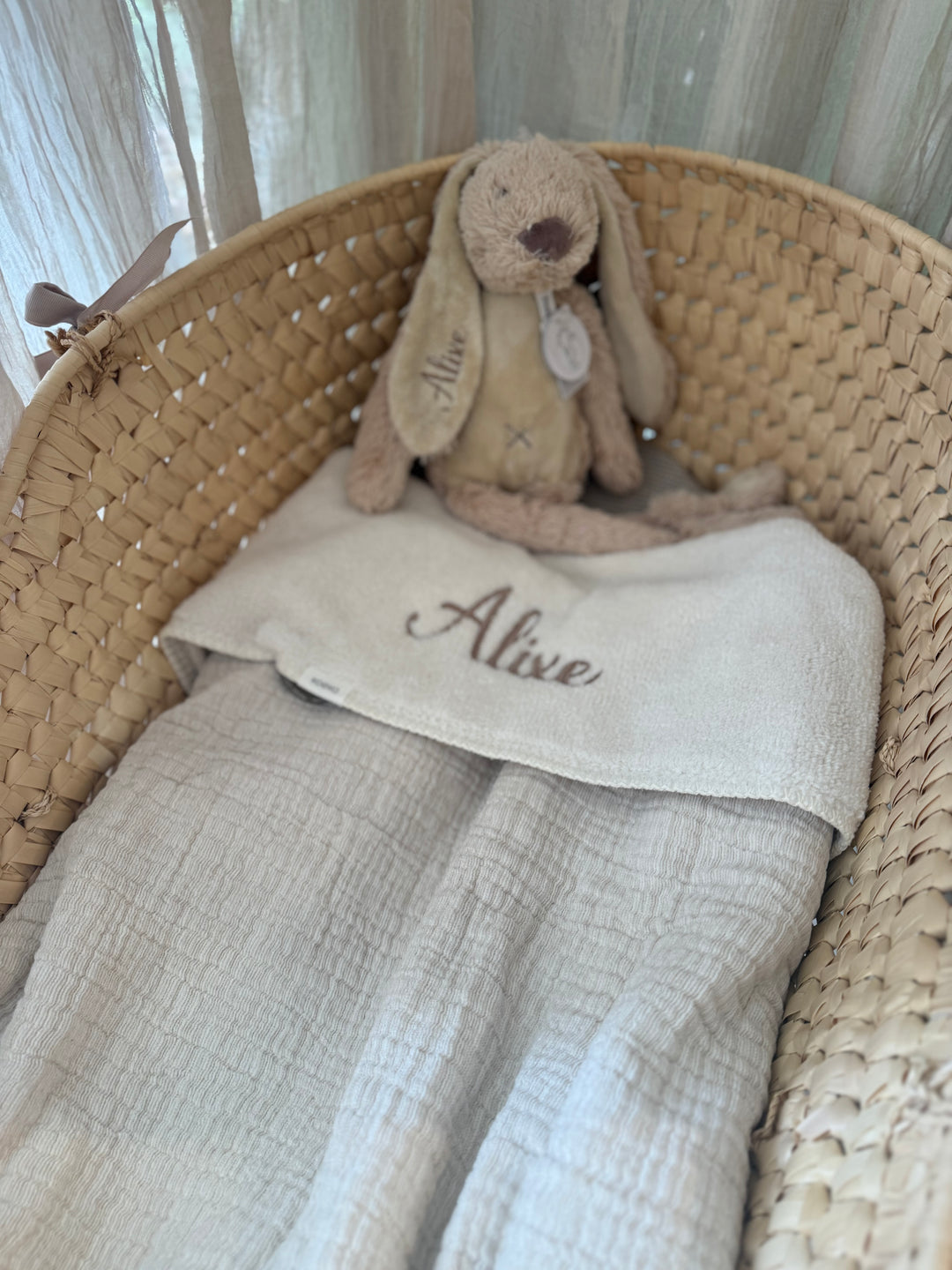 Couverture de berceau Teddy avec hydrophile - Brodé du nom - Koeka - Beige