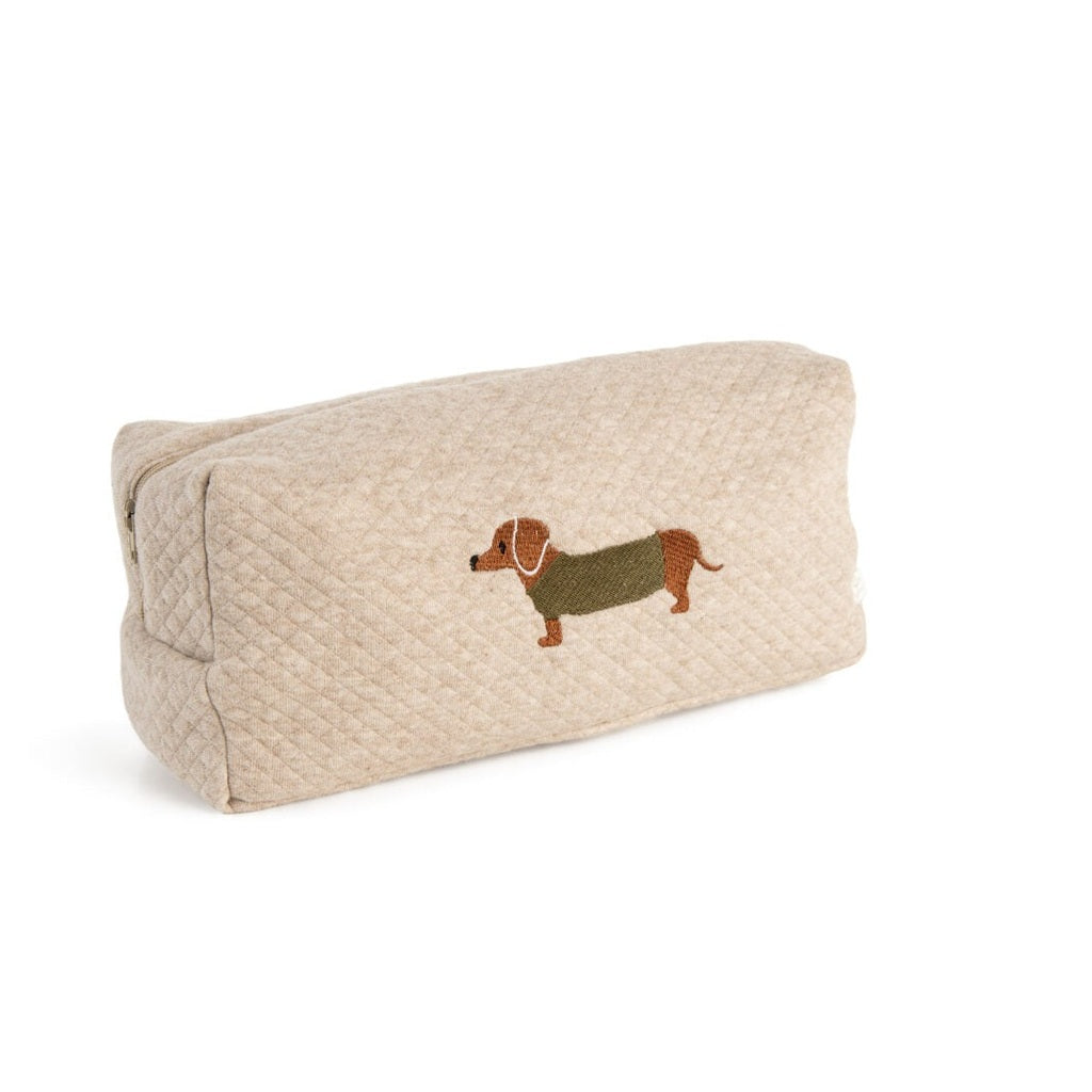 Toilettas met teckel - geborduurd - borduren - Caro B Handmade