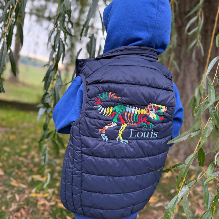 Gepersonaliseerde kinderbodywarmer met dino en naam