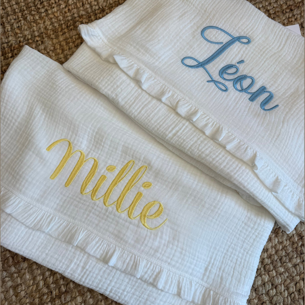 Hydrofiel Babydeken & ruffles met naam - 100% Katoen - Borduren Living Nature