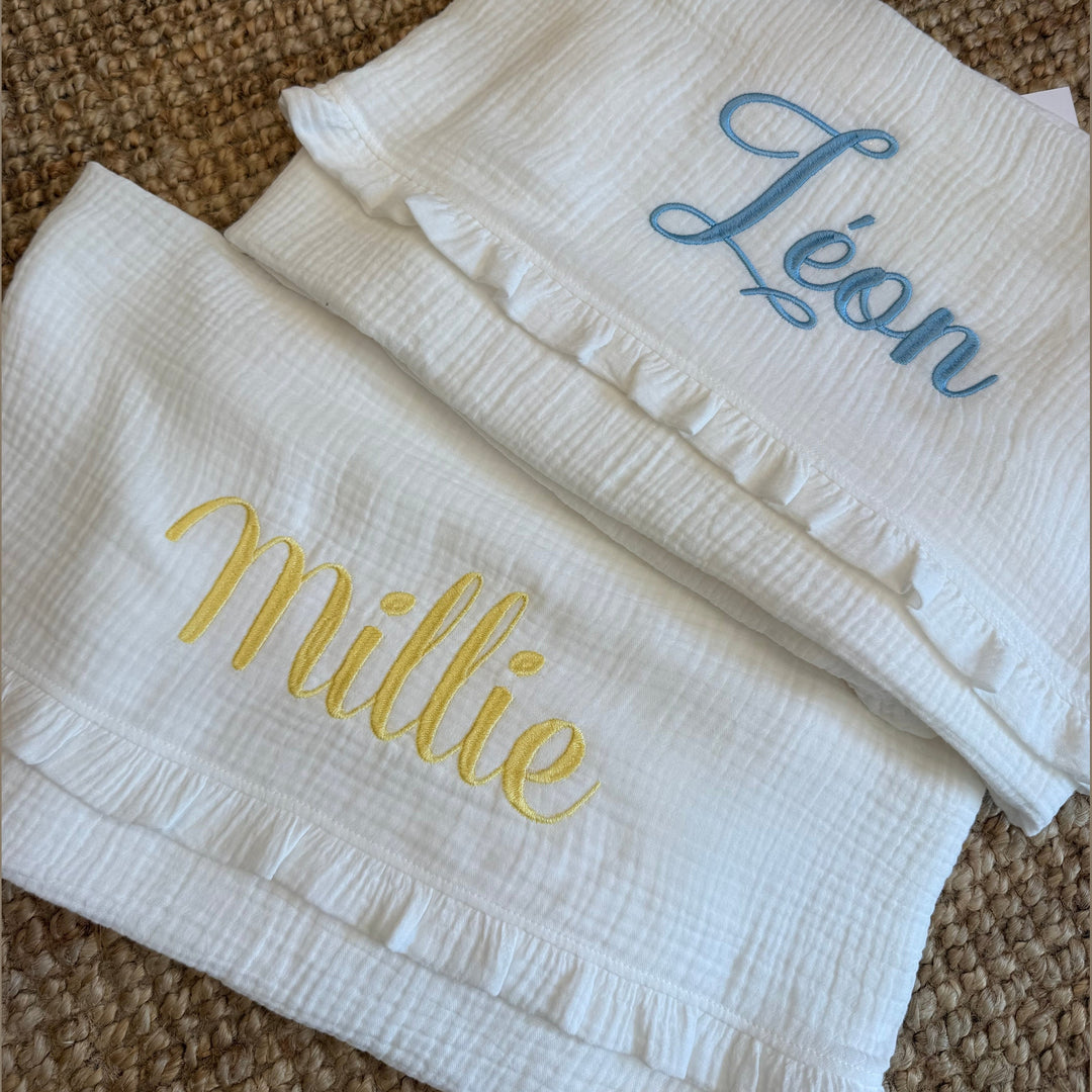 Hydrofiel Babydeken & ruffles met naam - 100% Katoen - Borduren Living Nature