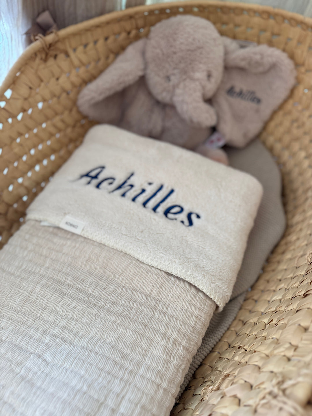 Couverture de berceau Teddy avec hydrophile - Brodé du nom - Koeka - Beige