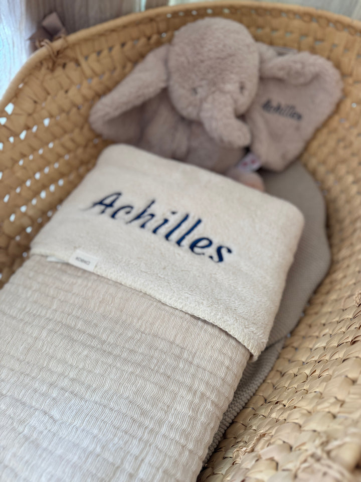 Couverture de berceau Teddy avec hydrophile - Brodé du nom - Koeka - Beige
