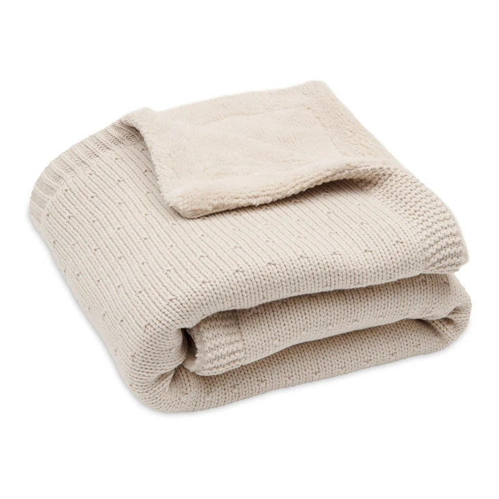 Couverture bébé tricotée en polaire - Jollein - Brodée du prénom - Beige
