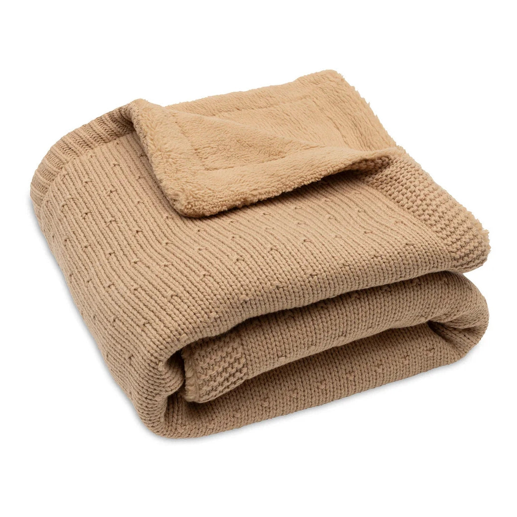 Couverture bébé tricotée en polaire - Jollein - Brodée du prénom - Beige
