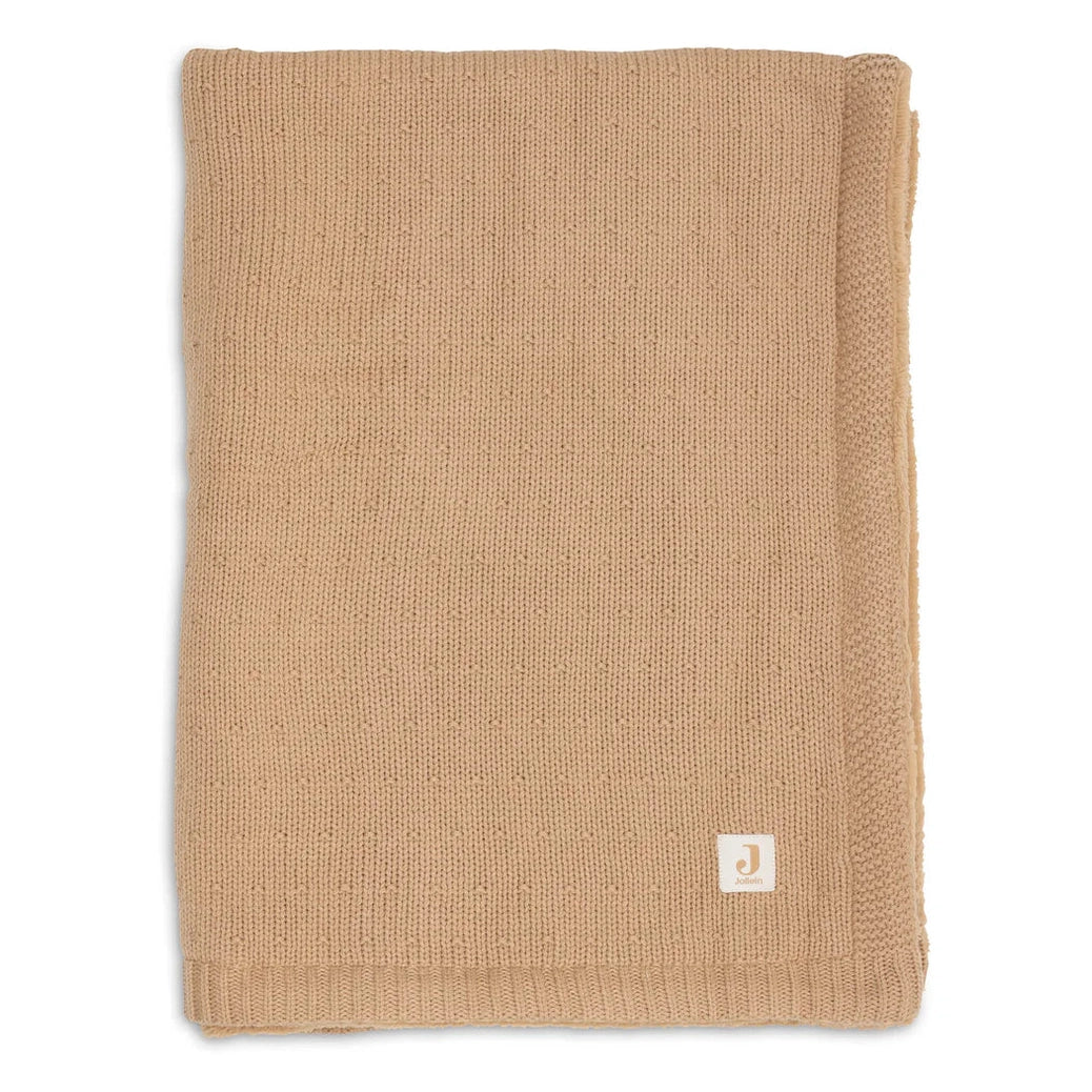 Couverture bébé tricotée en polaire - Jollein - Brodée du prénom - Beige