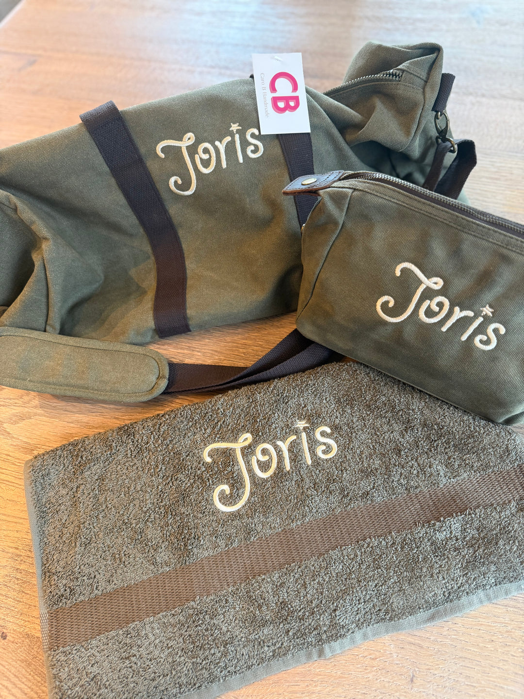 Men Survival Kit met naam – weekendtas, toilettas en handdoek