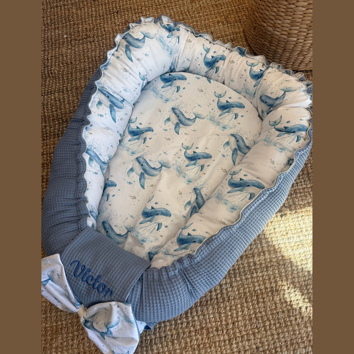 Handgemaakt Babynest Waterdieren – Exclusieve Stoffen & met Naam Caro B Handmade