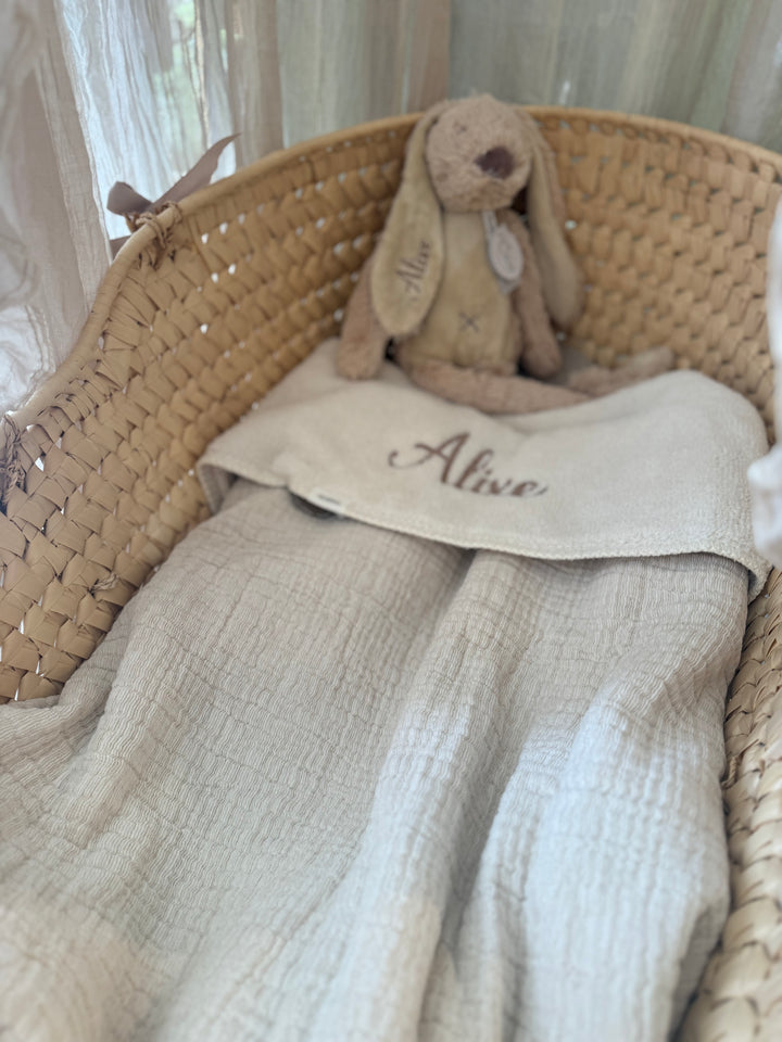 Couverture de berceau Teddy avec hydrophile - Brodé du nom - Koeka - Beige