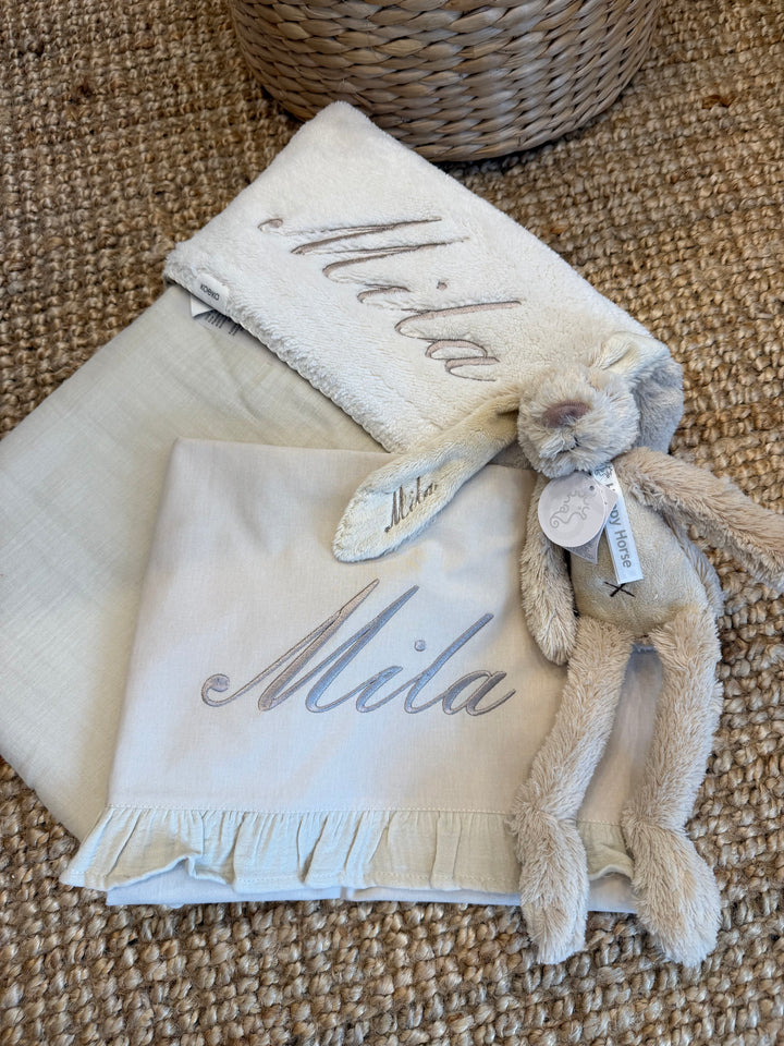 Couverture de berceau Teddy avec hydrophile - Brodé du nom - Koeka - Beige