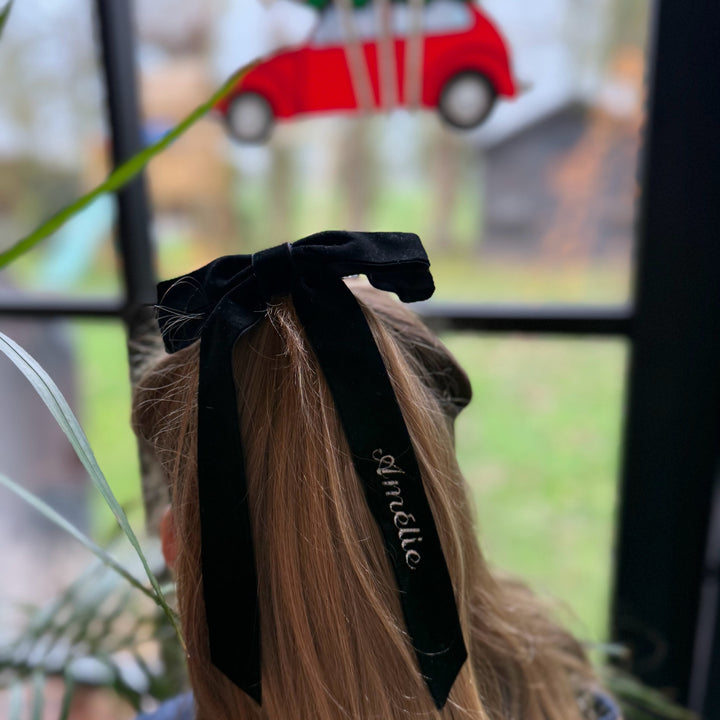 Hair Clip Velvet met strik met naam - Busy Lizzie