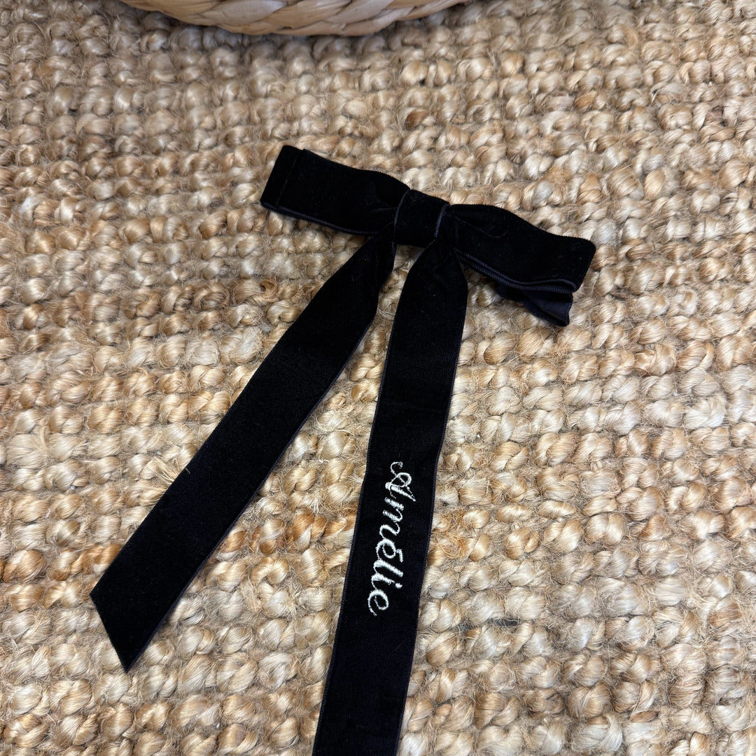 Hair Clip Velvet met strik met naam - Busy Lizzie