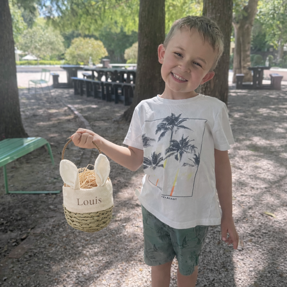 Houten Paasmand Konijnoortjes met Naam - Borduren Caro B Make It Yours