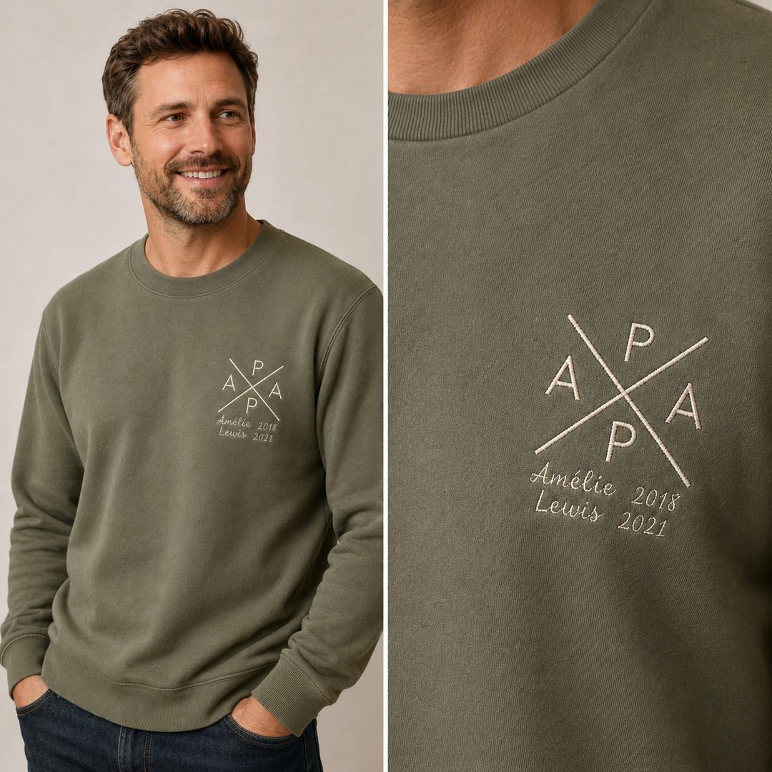 Papa, petie of opa sweater – draag je kindjes op het hart - Borduur - Vaderdag Caro B Handmade - Signature Collection