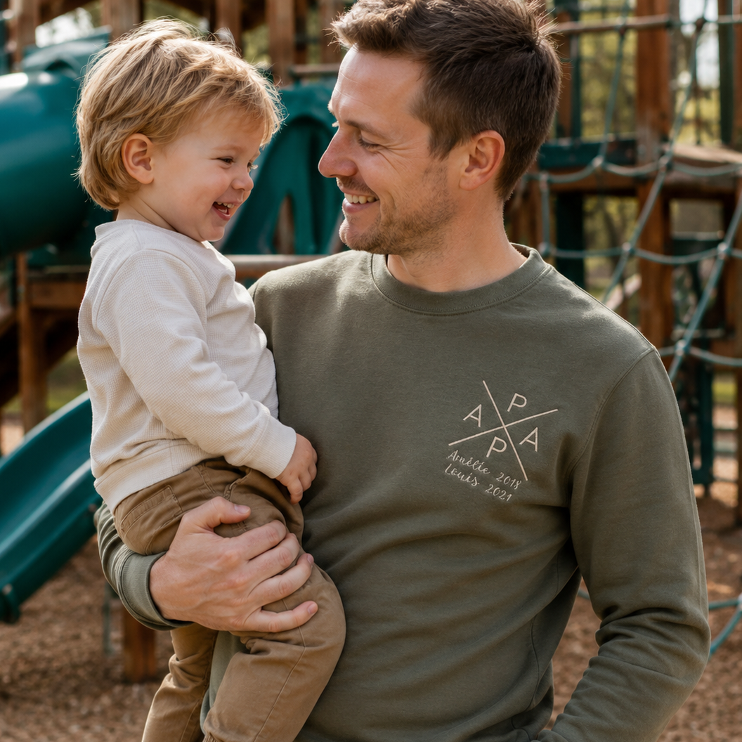 Papa, petie of opa sweater – draag je kindjes op het hart - Borduur - Vaderdag Caro B Handmade - Signature Collection