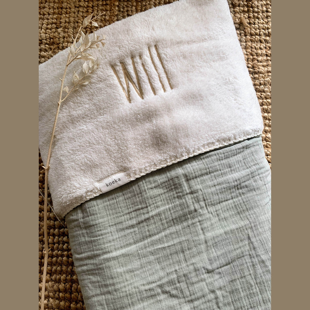 Koeka Babydeken Teddy Faro met Naam - Borduren - Sage - Caro B Handmade